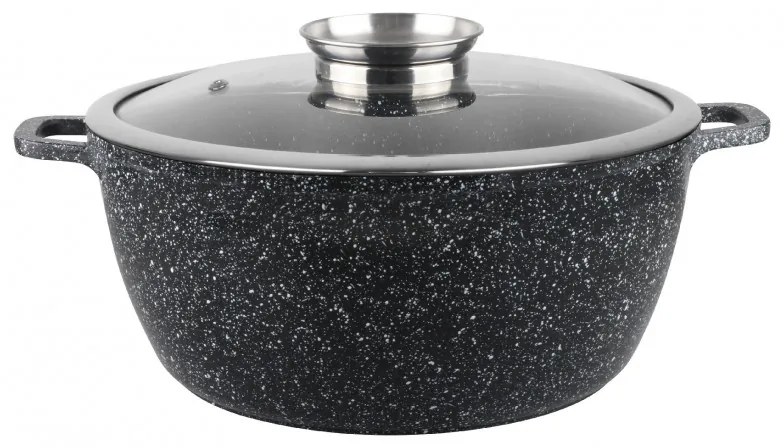 Cratita cu capac Oliver Voltz OV54318C28, Ø28x12.5 cm, 6.5 L, Aluminiu turnat, Finisaj marmura ceramica, Negru