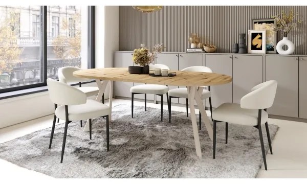 Masă de dining extensibilă ARTUR, stejar artisan/bej