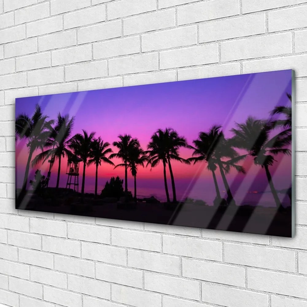 Tablou pe sticla Palm Copaci Peisaj negru violet roz