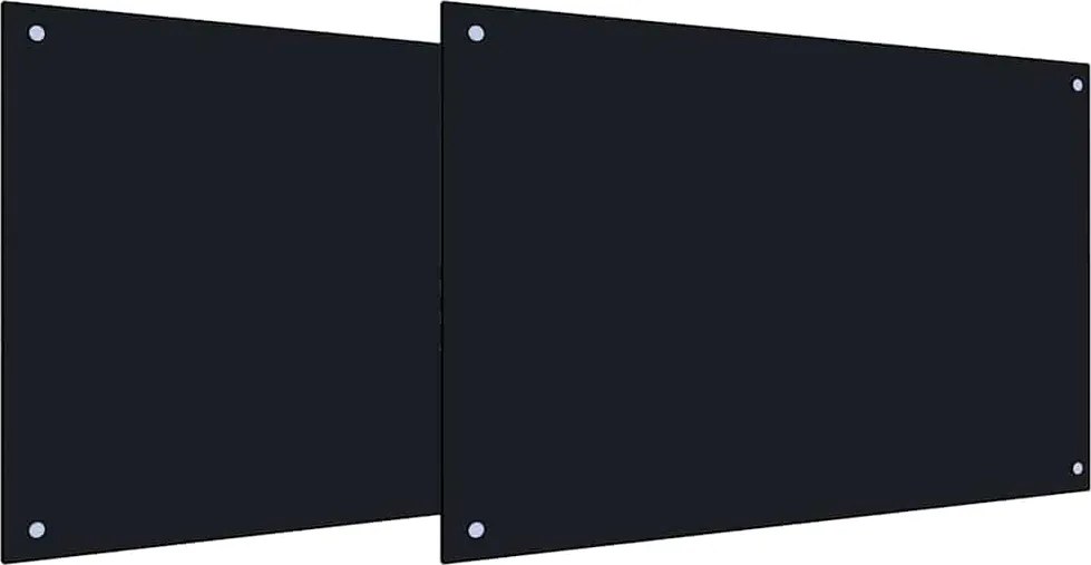 vidaXL Panou de bucătărie 2 pcs Negru 90 x 50 cm sticlă securizată