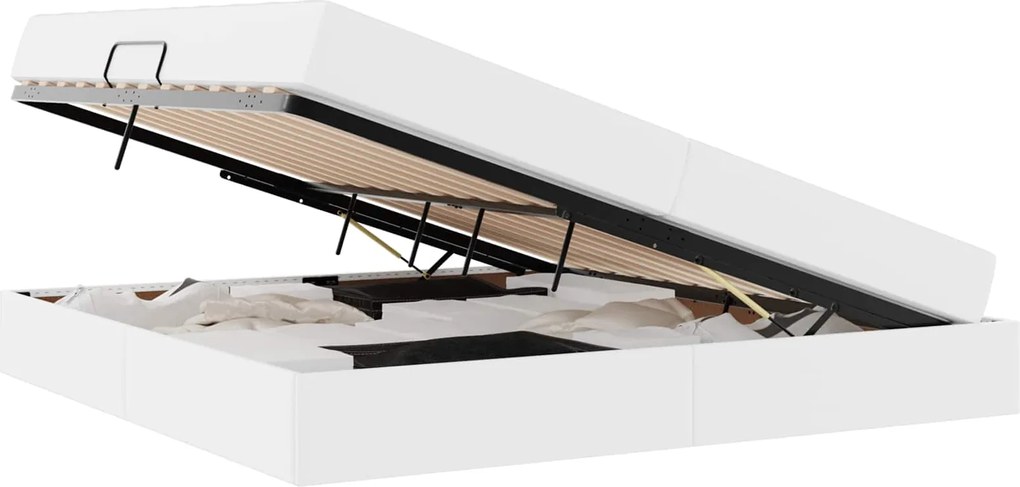 vidaXL Pat cu saltea și spațiu de depozitare cu saltea 2 pcs Alb Piele