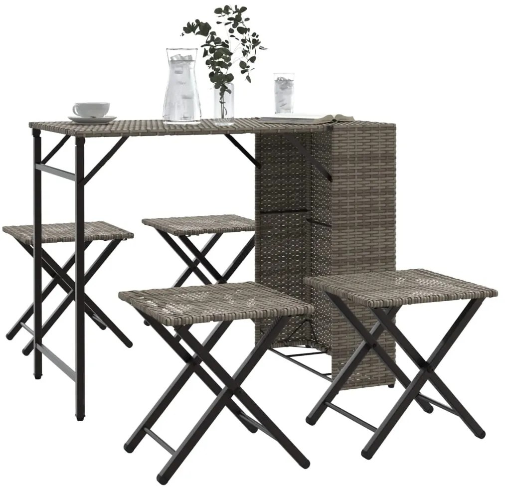 vidaXL Set mobilier de grădină, pliabil, 5 piese, gri, poliratan