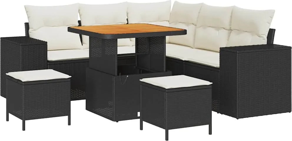 vidaXL Set de canapele pentru grădină cu pernă 8 pcs Negru și Crem