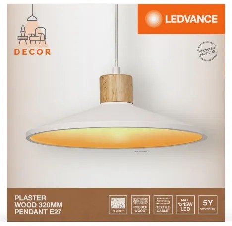 Lustră pe cablu Ledvance DECOR ipsos 1xE27/25W/230V d. 32 cm ipsos alb