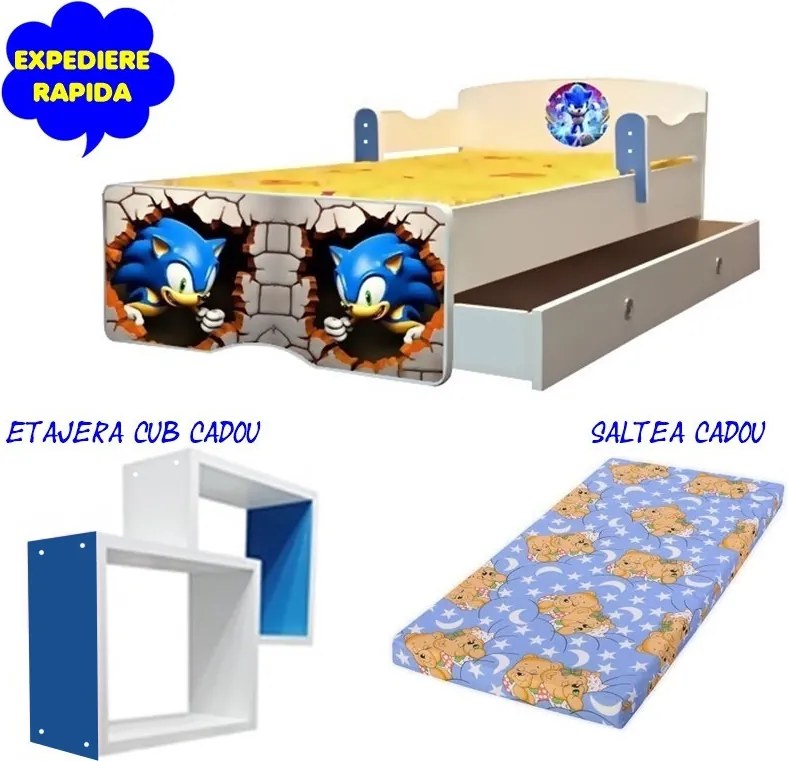 Pat copii Sonic cu saltea si sertar