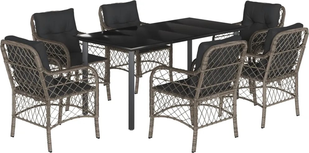 vidaXL Set mobilier de grădină cu perne, 7 piese, gri, poliratan