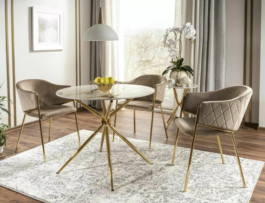 Masa rotunda Azalia Ceramic marmura alba/auriu ø90/h75 cm