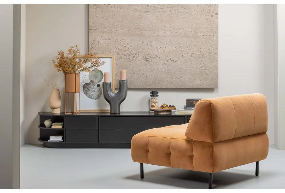 Comodă TV modulară neagră din lemn masiv de pin 256x40 cm Finca – WOOOD