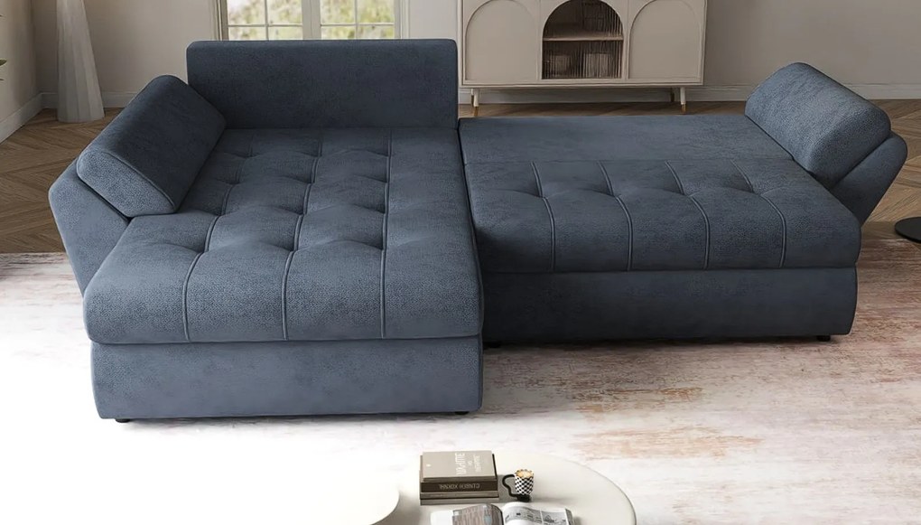 Colțar extensibil dumonde cu ladă de depozitare si sezut confortabil din spuma high-density, Loana Enjoy Antracit 270x185 cm