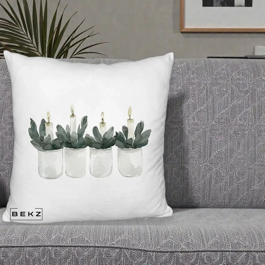 Perna Decorativa Lumanari Advent in Borcane, 40x40 cm, Alb Pufos, Husa Detasabila, Perna Inclusa, BEKZ®
