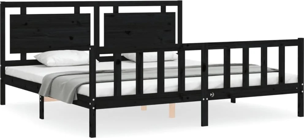 vidaXL Cadru pat cu tăblie 200x200 cm, negru, lemn masiv
