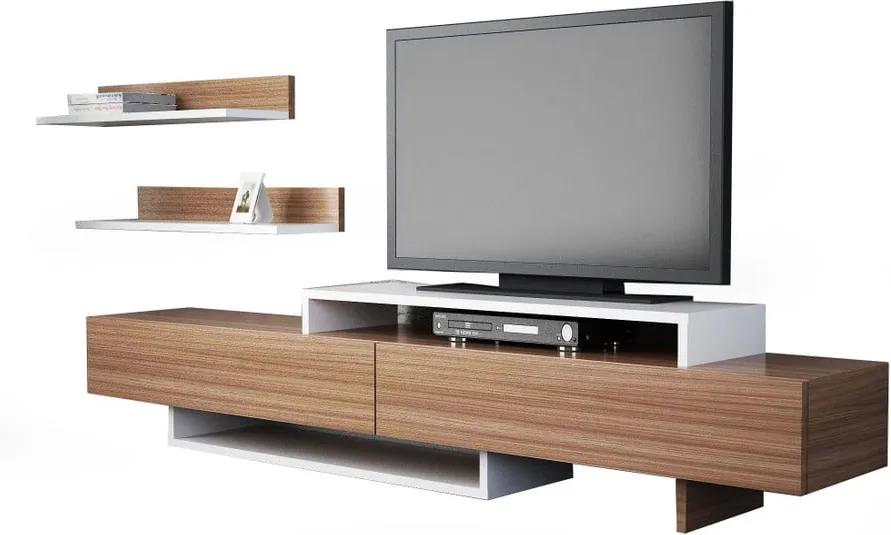 Set comodă TV și raft de perete în decor de lemn de tec Nirvana