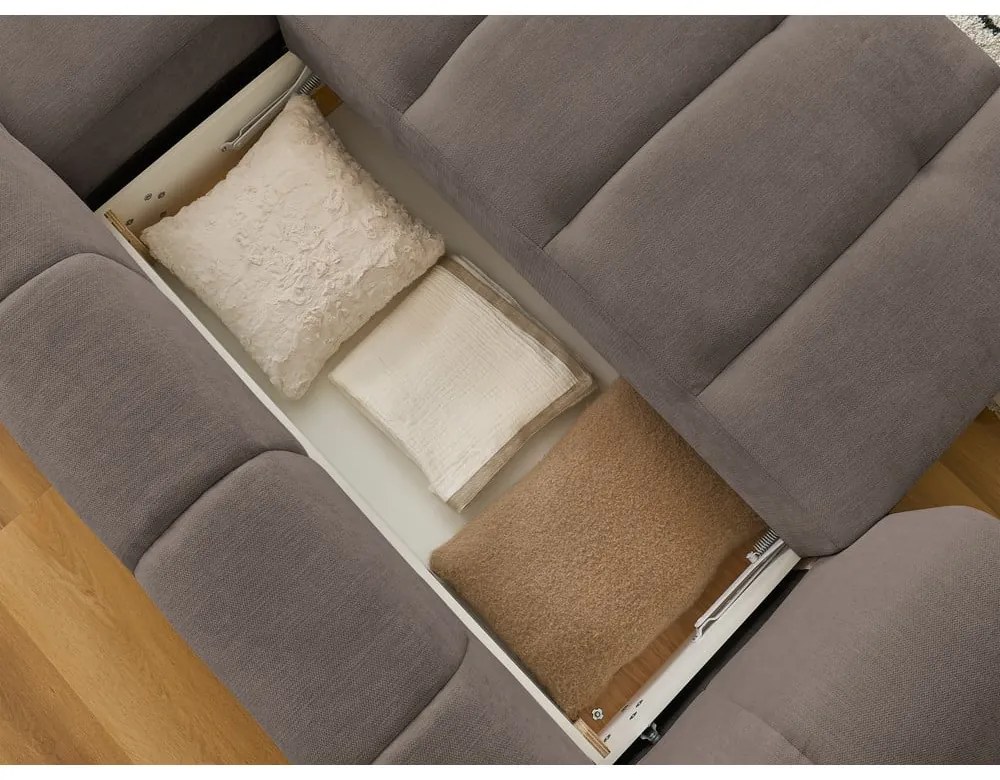 Colțar taupe extensibil/cu spațiu de depozitare (cu colț pe partea dreaptă/cu șezlong) Fuji – Bobochic Paris