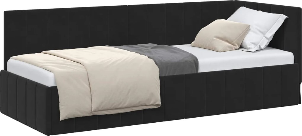 vidaXL Cadru de pat colțar cu headboard Negru 80 cm x 200 cm Catifea