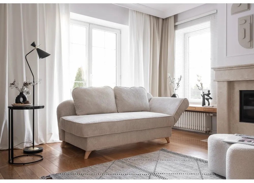 Șezlong bej cu tapițerie din catifea reiată (cu colț pe partea dreaptă) Chic Charlotte – Miuform