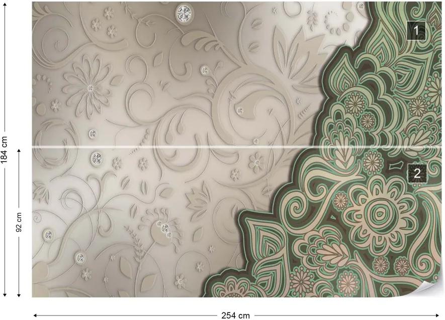 GLIX Fototapet - Floral Pattern Green Vliesová tapeta  - 254x184 cm