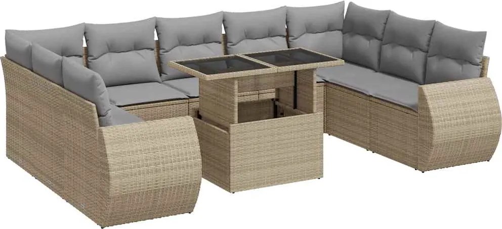 vidaXL Set canapele de grădină cu perne, 10 piese, bej, poliratan
