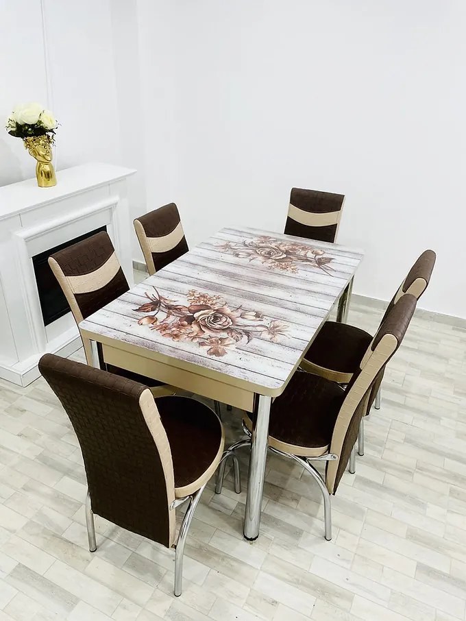 Set masa extensibila 130 / 170 x 80 cm cu 6 scaune, model 633