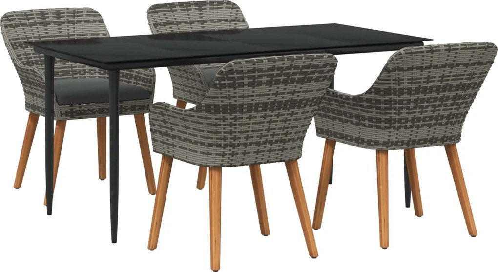 vidaXL Set de masă pentru grădină cu pernă 5 pcs Gri poliratan