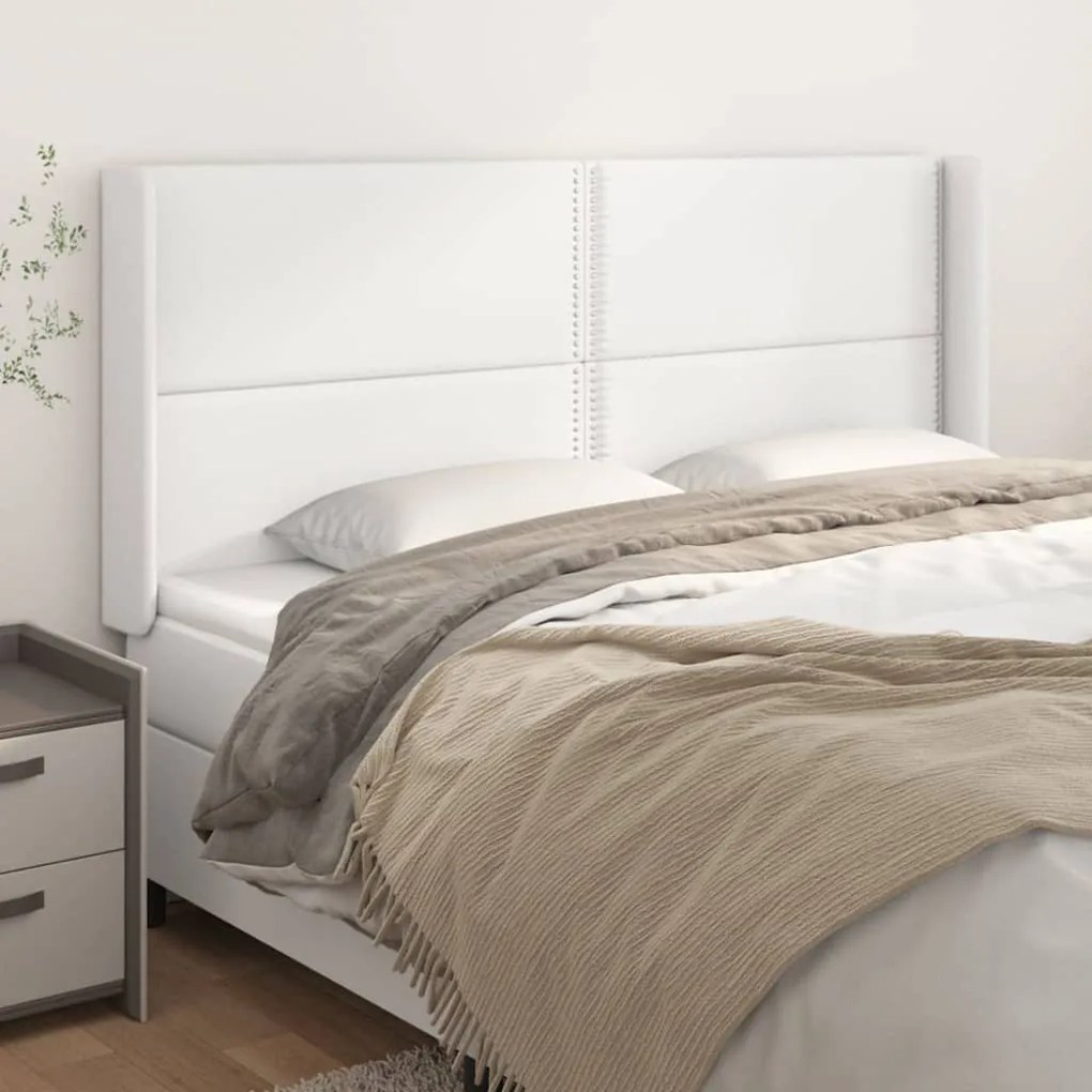 vidaXL Tăblie de pat cu aripioare, alb, 203x16x118/128 cm, piele eco