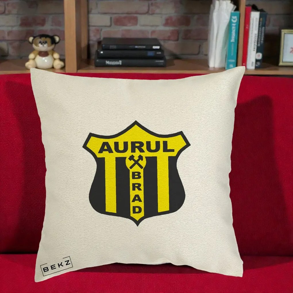 Perna Personalizata Aurul Brad Fotbal, 40x40 cm, Ecru, Husa Detasabila, Perna Inclusa, BEKZ®