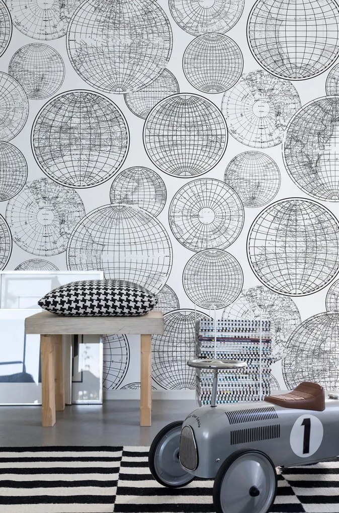 Tapet Globes Gathering, Black and White, Rebel Walls