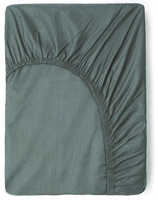 Cearceaf verde/gri din bumbac cu elastic 90x200 cm – Good Morning