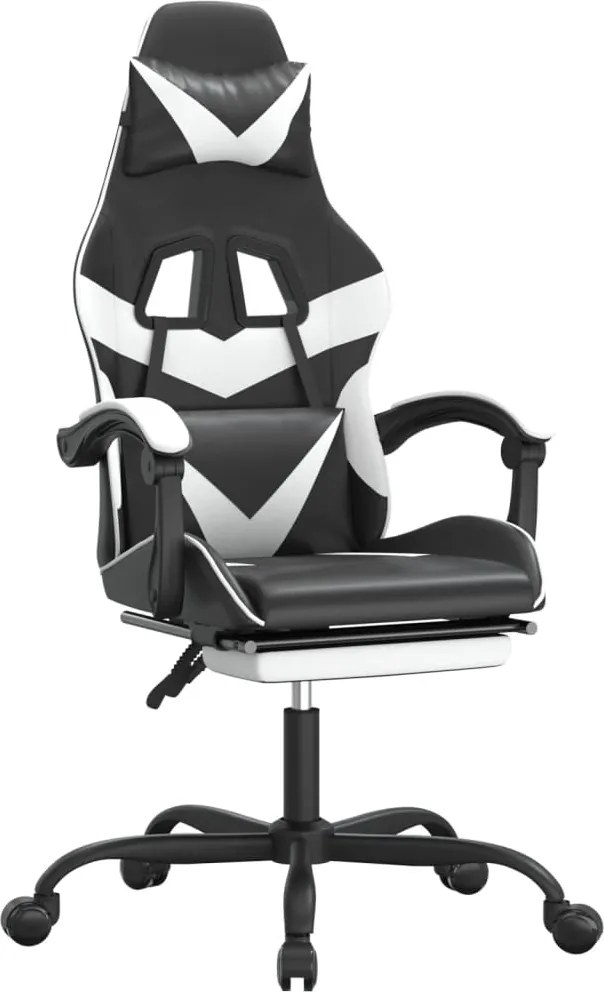 vidaXL Scaun de gaming cu suport picioare, negru/alb, piele ecologică