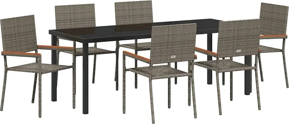 vidaXL Set de masă pentru grădină cu pernă 7 pcs Gri poliratan