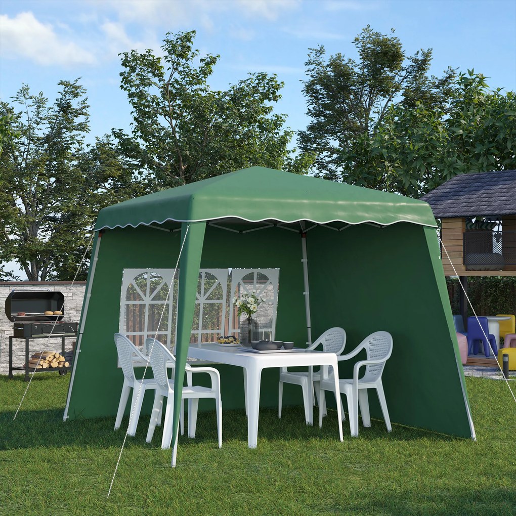 Outsunny Cort Pliabil cu 2 Pereți Laterali 2,89x2,89m Pavilion de Grădină cu Înălțime Reglabilă Protecție UV50+ Verde | Aosom Romania