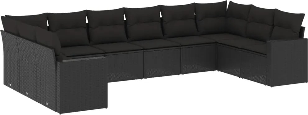vidaXL Set canapele de grădină cu perne, 10 piese, negru, poliratan