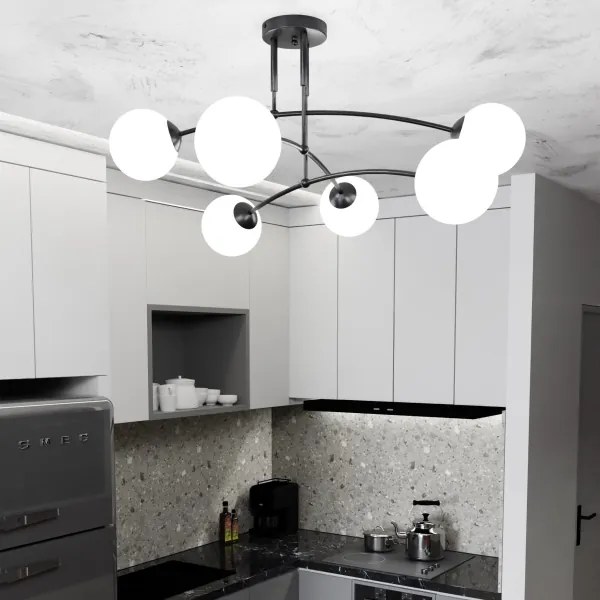 Lustră pe tijă PREGOS 6xE14/10W/230V negru/alb