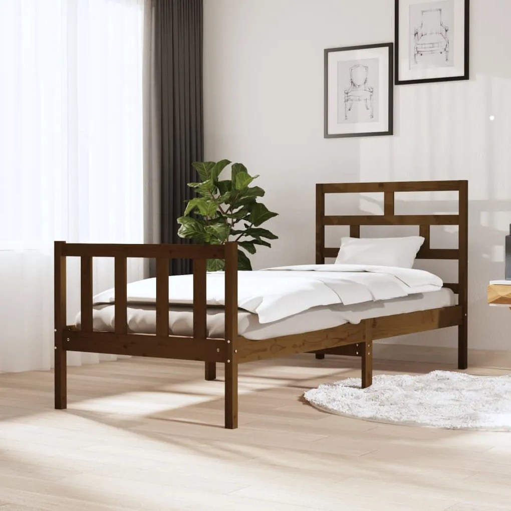 3101311 vidaXL Cadru de pat mic single, maro miere, 75x190 cm, lemn masiv pin