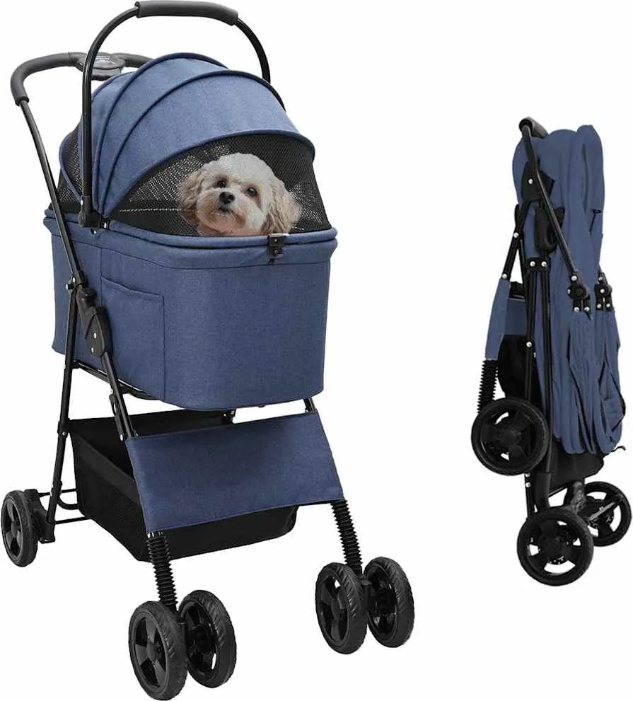 vidaXL Carucior pentru Pisici Pliante albastru 81 x 47 x 99 cm