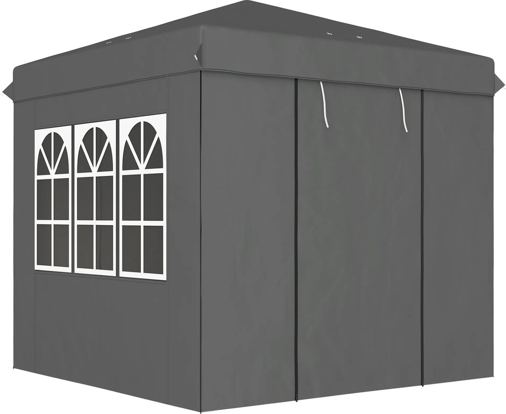 Outsunny Pavilion pop-up 2,5 x 2,5 m cu pereți laterali și geantă de transport, cort de grădină reglabil pe înălțime UPF50+, gri închis | Aosom Romania
