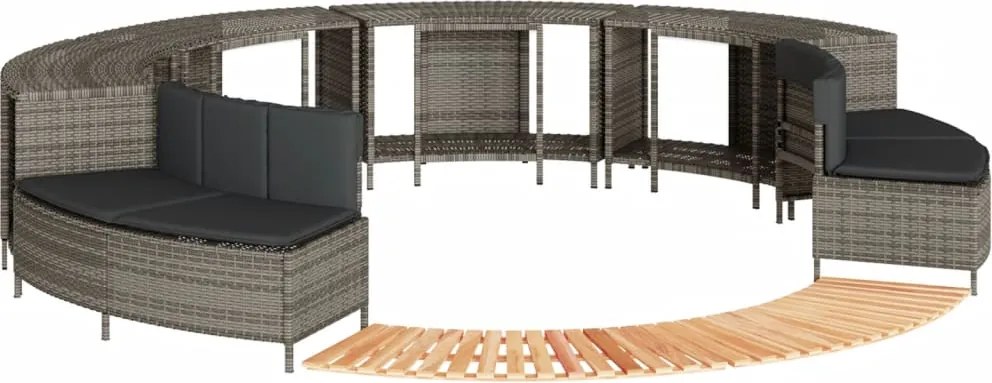 vidaXL Împrejmuire cadă cu hidromasaj, gri, poliratan / lemn acacia