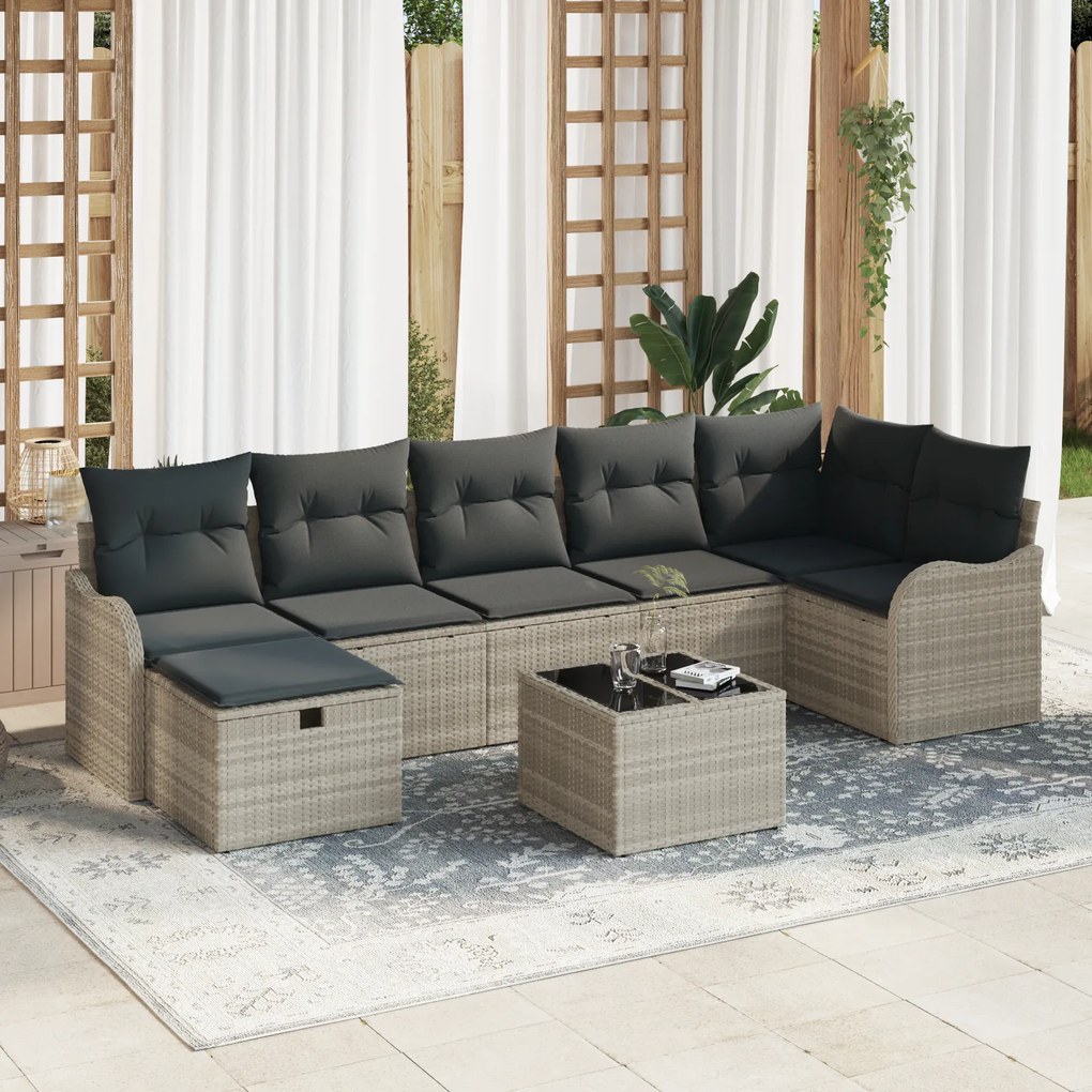 vidaXL Set de canapele pentru grădină cu pernă 8 pcs Gri deschis