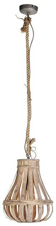 Lampă suspendată rurală din lemn cu frânghie 34cm - Excalibur