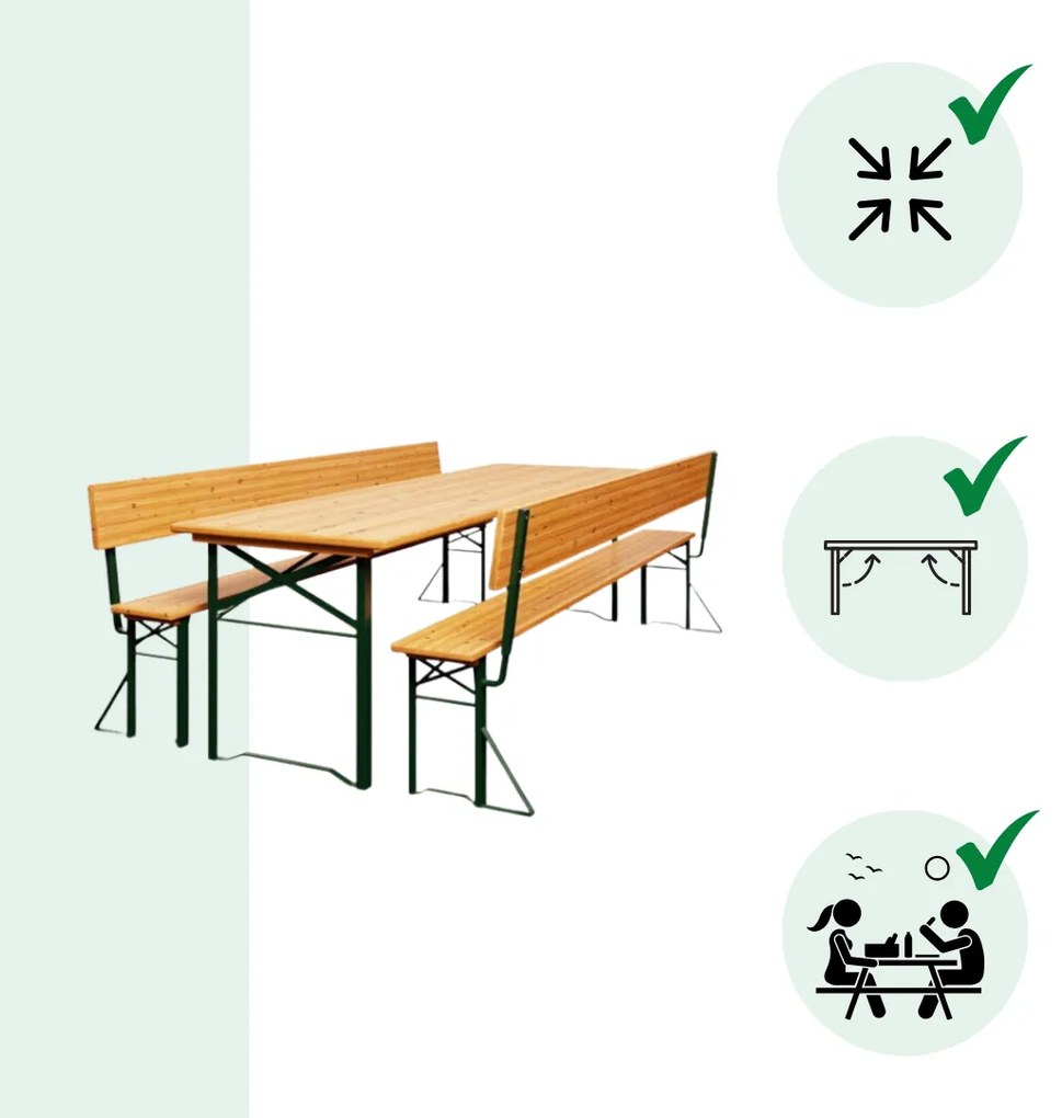 Set de masă pentru bere PRAKTIK cu spătar, 170cm, maro Jurhan