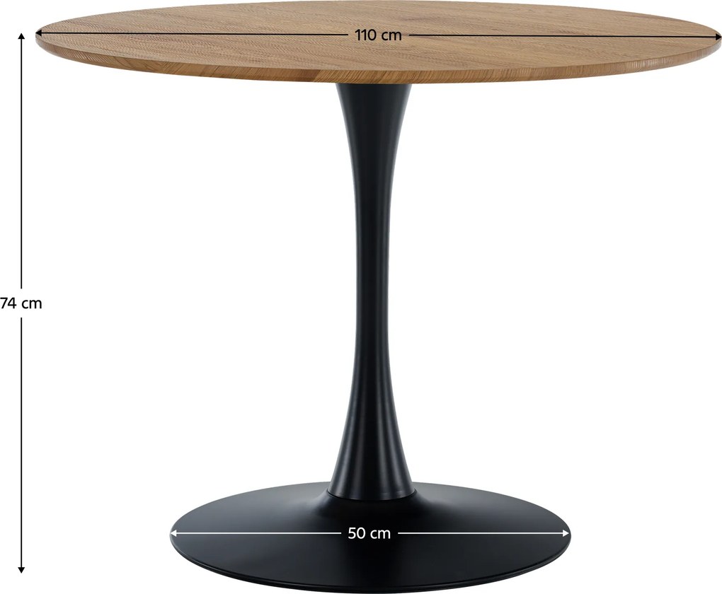 Masă de sufragerie, rotundă, stejar/negru, diametru 110 cm, REVENTON NEW