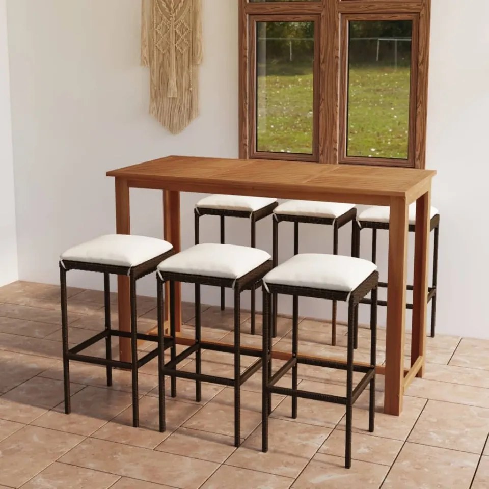 Set mobilier de bar de grădină cu perne, 7 piese, maro