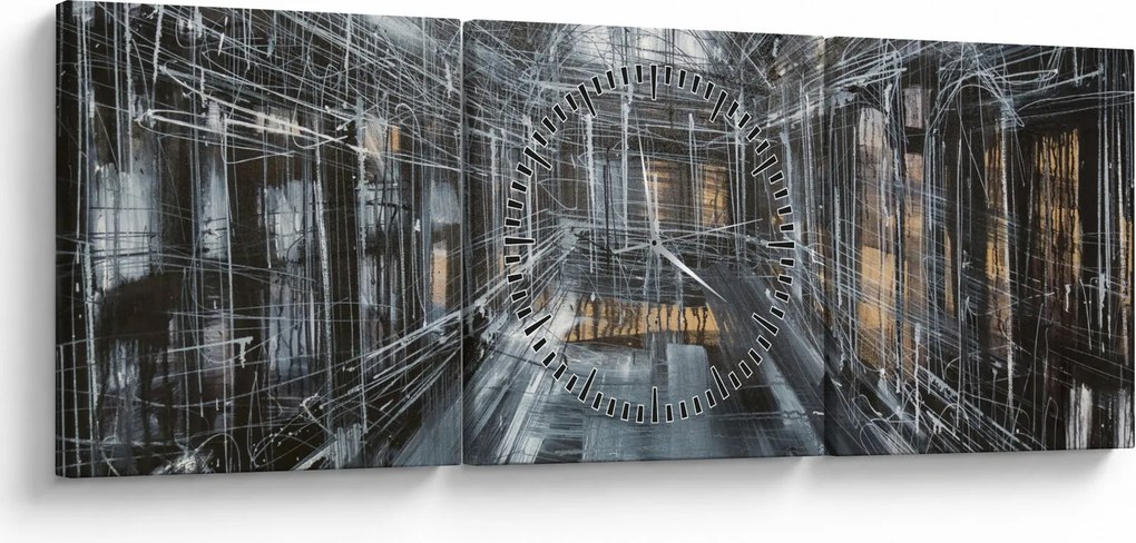 Tablou cu u interiorul clădirii vechi (cu ceas) (90x30 cm)