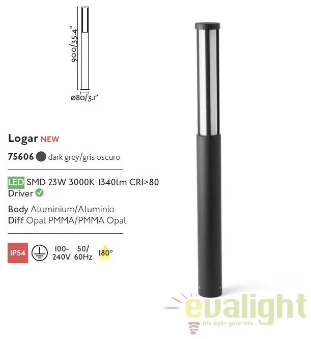 Stalp LED iluminat exterior design modern LOGAR-2 H90cm 75606