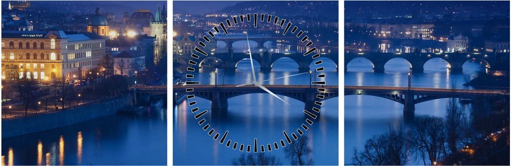 Tablou cu podurile din Praga (cu ceas) (90x30 cm)