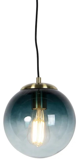 Lampă suspendată Art Deco din alamă cu sticlă albastră ocean 20 cm - Pallon