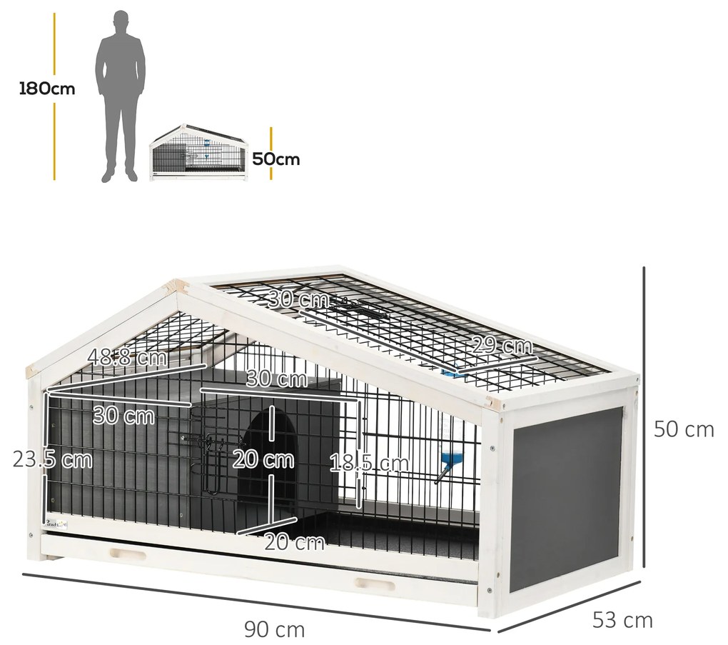 Pawhut Căsuță pentru Iepuri cu Sticlă de Apă, Cușcă cu 2 Uși pentru Porcușori de Guineea, 90x53x50 cm, Gri Închis | Aosom Romania