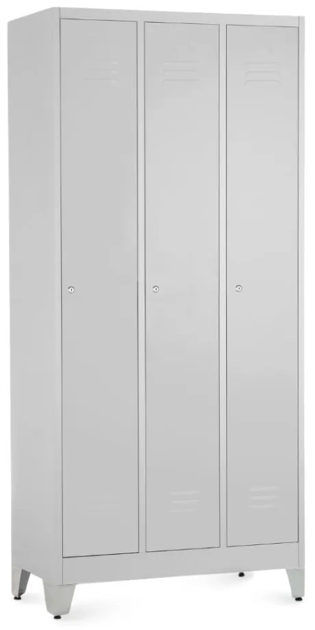 Dulap metalic - 3 compartimente, 90 x 50 x 191,5 cm, picioare reglabile, încuietoare cilindrică, gri deschis - ral 7035