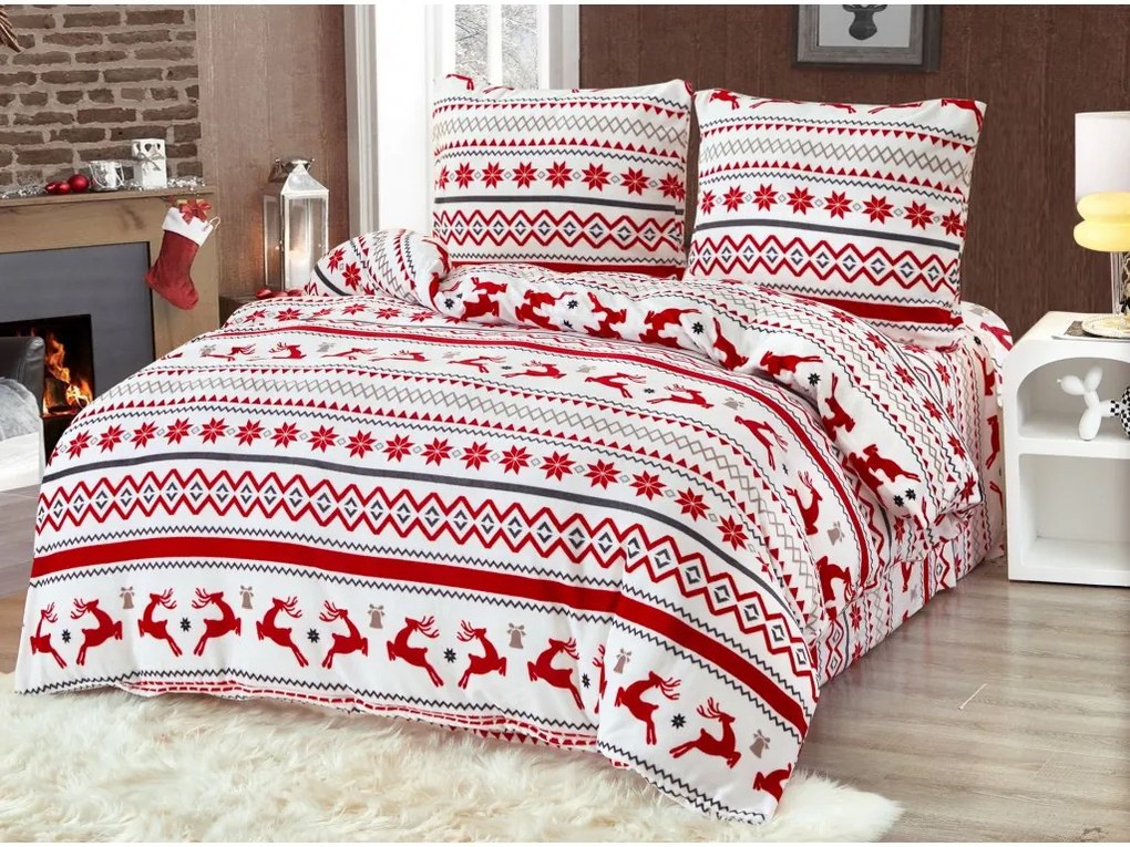 2x lenjerie de pat din microplus RETRO CHRISTMAS alb + cearsaf din microplus SOFT 180x200 cm alb
