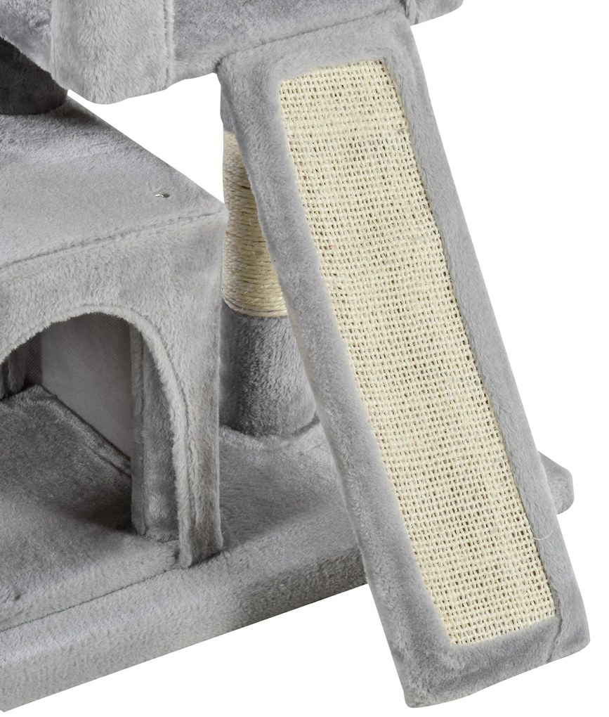 PawHut Ansamblu pentru pisici cu stalpi din sisal, pat si 2 case cu tapiterie de plus, 59x39x83cm, gri | Aosom Romania