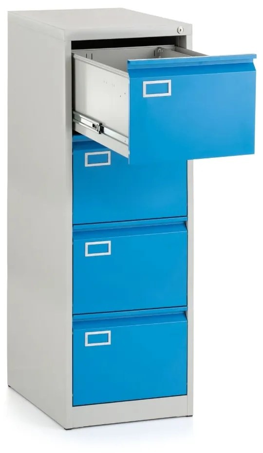 Dosar metalic A4 - 4 sertare, 45,5 x 62 x 132 cm, incuietoare cilindrica, albastru - ral 5012